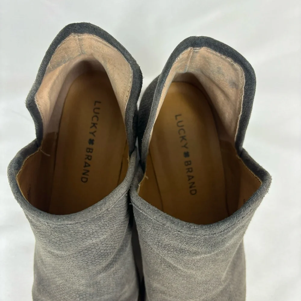 Lucky Bashina Ankle Boots Leather Heeled Slip On Classic Booties Gray Size 7.5